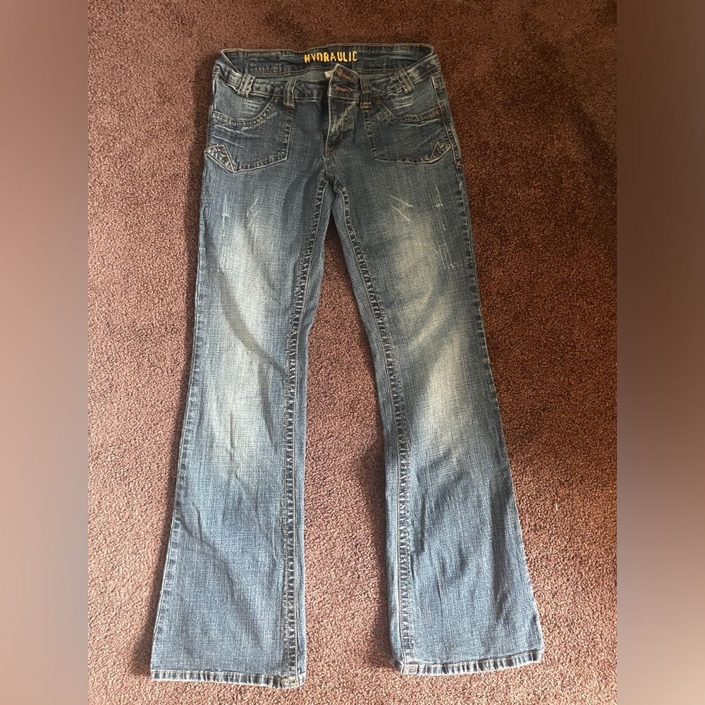 "Hydraulic" womens/girls y2k low waisted double buttoned boot cut jeans